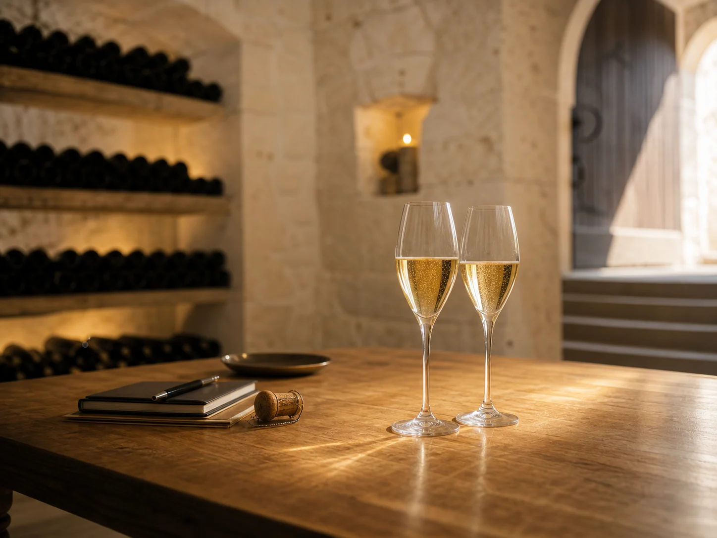 Flûte de champagne dans une cave de dégustation